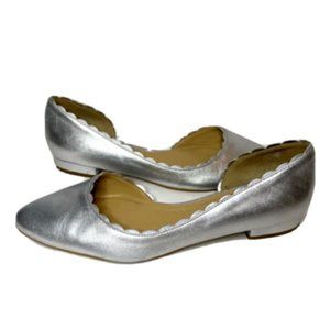 Talbots Silver Metallic Scallop D'Orsay Flats Shoes 7.5 Medium